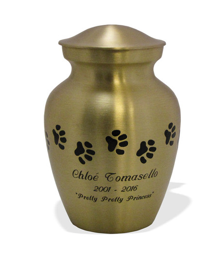 Petite Paw Prints Classic Brass Pet Cremation Urn - Engravable