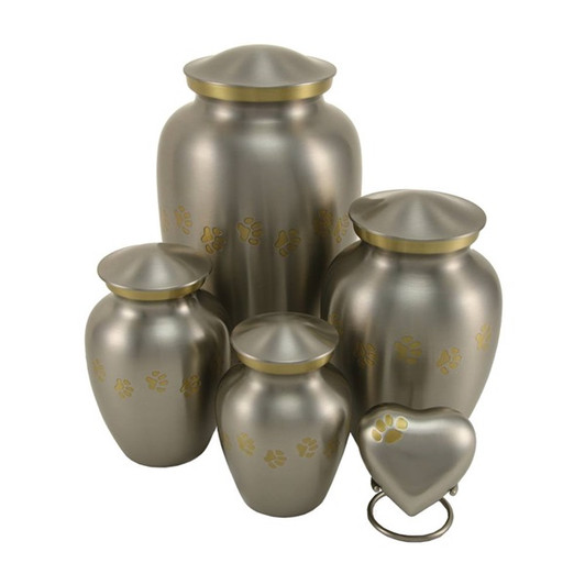 Extra Small Paw Prints Classic Pewter Pet Cremation Urn - Engravable