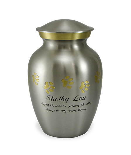 Small Paw Prints Classic Pewter Pet Cremation Urn - Engravable