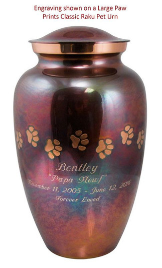 Large Paw Prints Classic Raku Pet Cremation Urn - Engravable