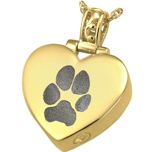 Pawprint Heart with Filigree Bail Solid 14k Gold Memorial Pet Cremation Jewelry Pendant Necklace