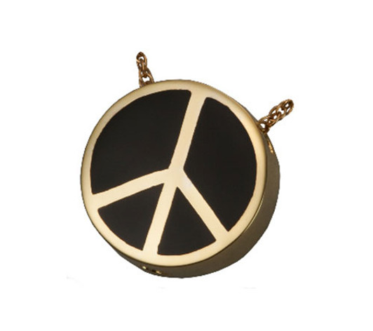 Peace Sign Cremation Jewelry in Solid 14k Yellow Gold or White Gold