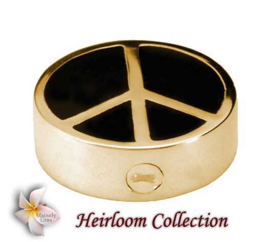 Peace Sign Cremation Jewelry in Solid 14k Yellow Gold or White Gold