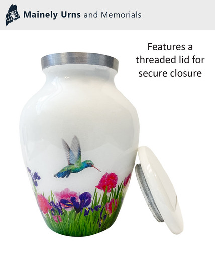 Hummingbird and Lily Blue Tiffany Style Lamp Keepsake Cremation Urn