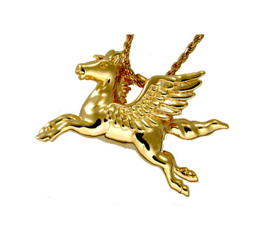 Pegasus Cremation Jewelry in Solid 14k Yellow Gold or White Gold