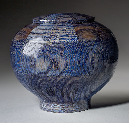 Large Peony Blue Wood Cremation Urn