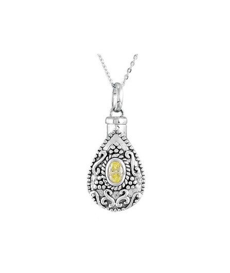 Peridot CZ Birthstone Teardrop Sterling Silver Cremation Jewelry Necklace