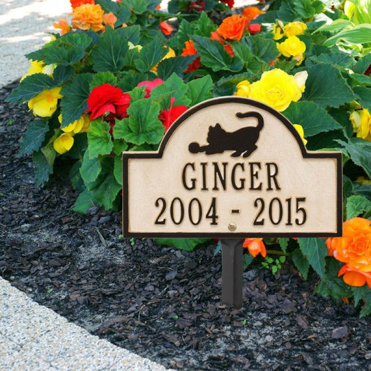 Personalized Playing Cat Arch Pet Memorial Lawn and Garden Marker - 9 Colors