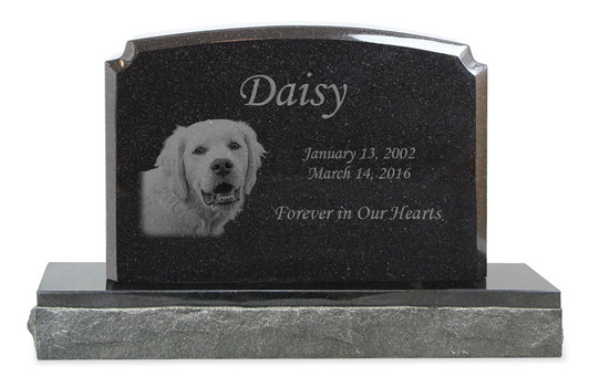 Pet Photo Upright Grave Marker Black Granite Laser-Engraved Memorial Headstone Design 4