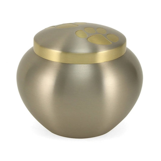 Small Pewter / Brass Odyssey Paw Print Pet Cremation Urn