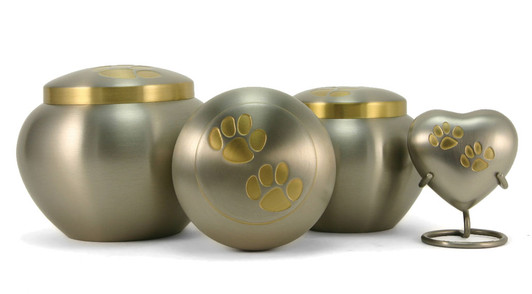 Small Pewter / Brass Odyssey Paw Print Pet Cremation Urn
