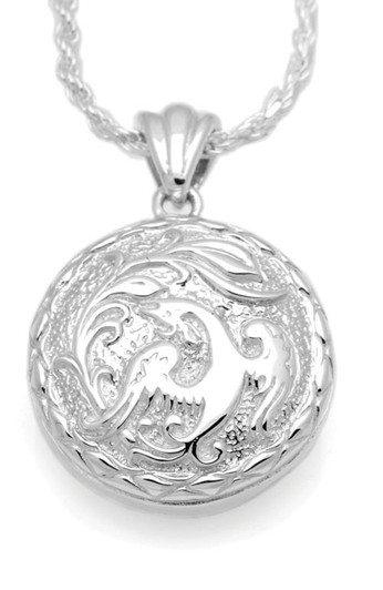 Phoenix Round Sterling Silver Cremation Jewelry Pendant Necklace