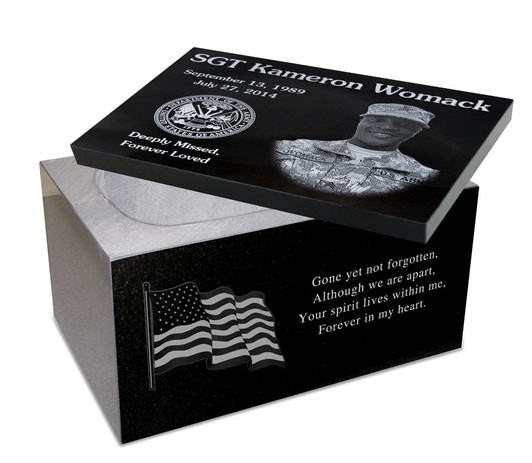 12 x 8 x 7 Photo Laser-Engraved Black Granite Cremation Urn