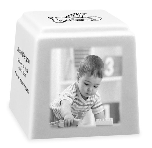 Photo Promise Cube Infant Child Cremation Urn in White Granite