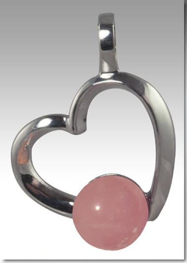 Pink Rhythm Pearl Heart Cremains Encased in Glass Sterling Silver Cremation Jewelry Pendant