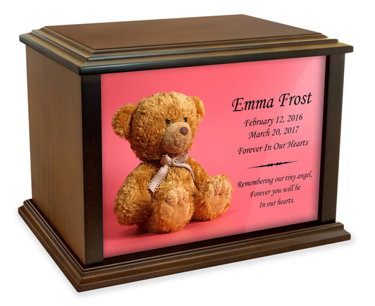 Pink Teddy Bear Eternal Reflections Infant Wood Cremation Urn