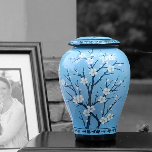 Plum Blossom Hand Painted Ceramic Cremation Urn