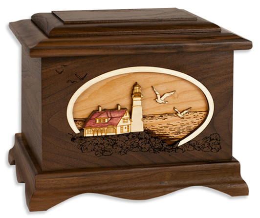 Portland Head Lighthouse 3D Inlay Walnut Wood Cremation Urn