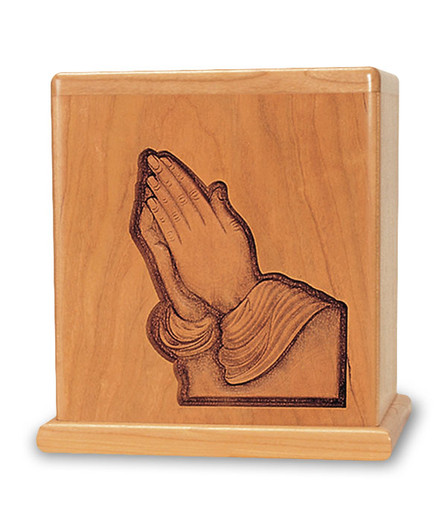 Praying Hands Cherry Cremation Urn - Engravable