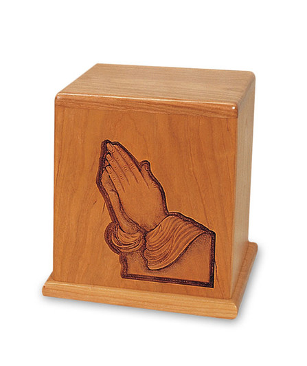 Praying Hands Cherry Keepsake Cremation Urn - Engravable