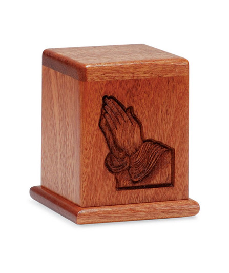 Praying Hands Mahogany Keepsake Cremation Urn - Engravable