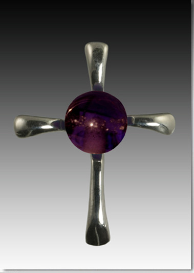 Purple Symphony Cross Cremains Encased in Glass Sterling Silver Cremation Jewelry Pendant