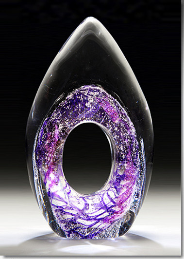 Purple Perennial Flame Cremains Encased in Glass Keepsake Cremation Urn - Large