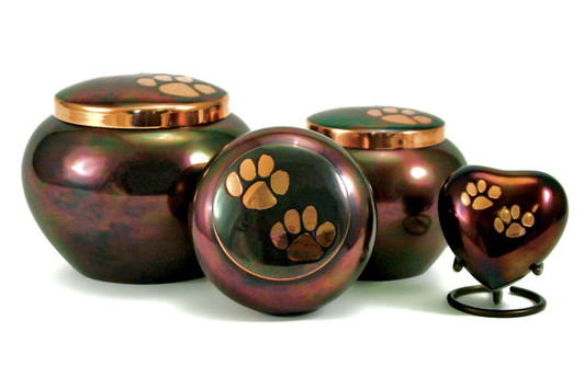 Petite Raku / Copper Odyssey Paw Print Pet Cremation Urn