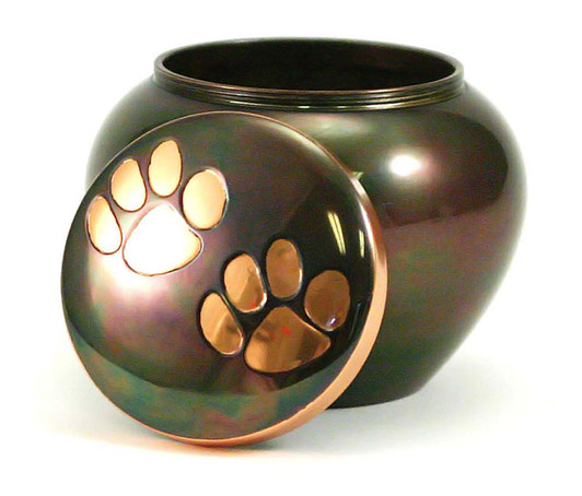 Small Raku / Copper Odyssey Paw Print Pet Cremation Urn