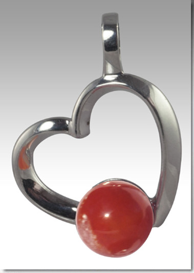 Red Rhythm Pearl Heart Cremains Encased in Glass Sterling Silver Cremation Jewelry Pendant