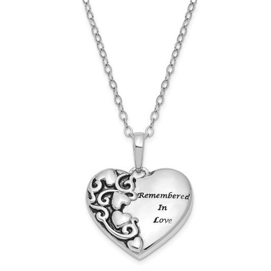 Remembered In Love Antiqued Sterling Silver Memorial Jewelry Pendant