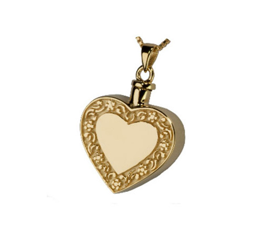 Rimmed Heart Cremation Jewelry in Solid 14k Yellow Gold or White Gold