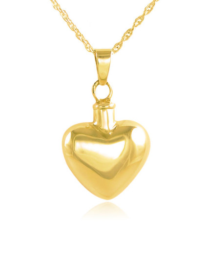 Rounded Heart Gold Vermeil Cremation Jewelry Pendant Necklace