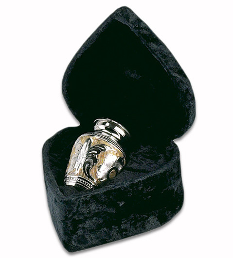 Silver & Gold Classic Brass Keepsake Cremation Urn with Heart Box