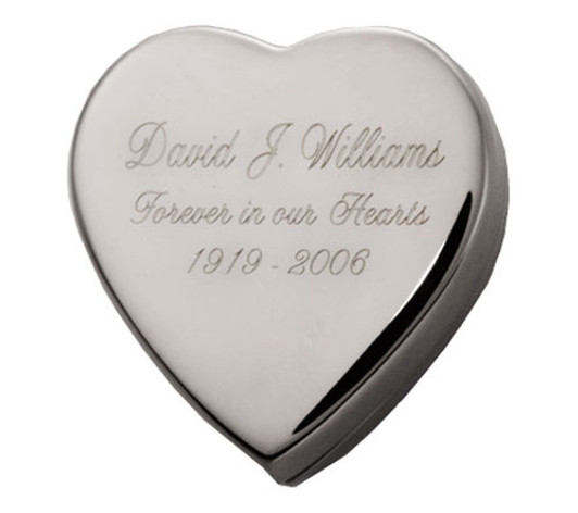 Silver Box Heart with Custom Text Keepsake Cremation Urn