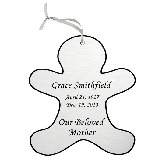 Gingerbread Man Double-Sided Memorial Ornament - Engraved - Silver