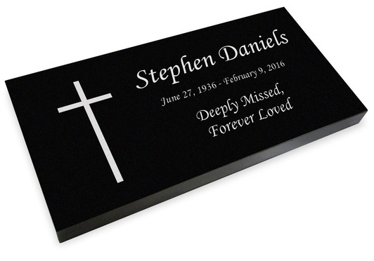 Simple Cross Grave Marker Black Granite Laser-Engraved Memorial Headstone