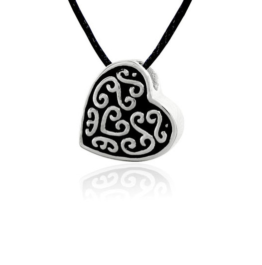 Slider Heart with Design Stainless Steel Cremation Jewelry Pendant Necklace