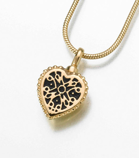 Small 14kt Gold Filigree Heart Cremation Jewelry