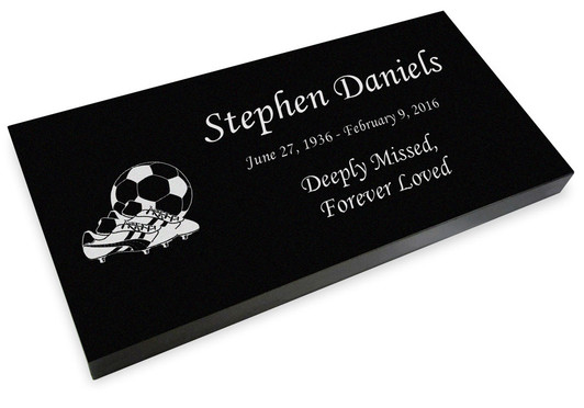 Soccer Grave Marker Black Granite Laser-Engraved Memorial Headstone