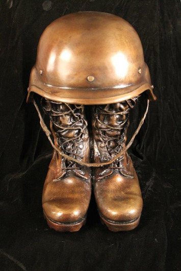 Stalwart Military Helmet and Boots Cast Bronze Cremation Urn