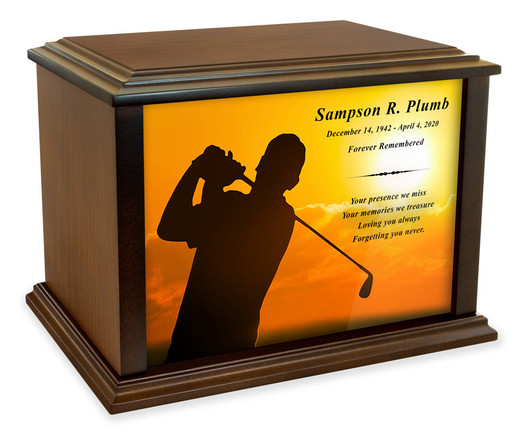 Sunset Golfer Eternal Reflections Wood Cremation Urn