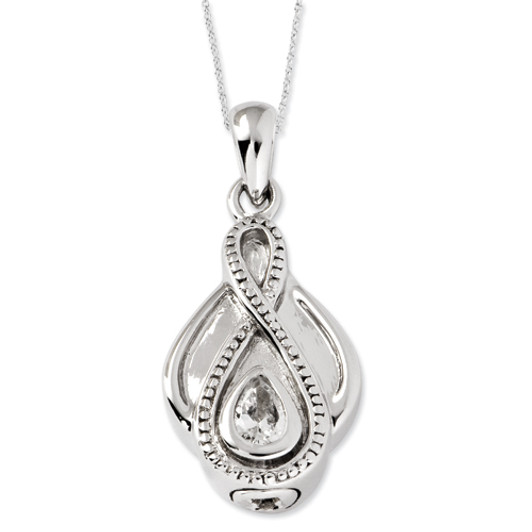 Tear Of Strength Sterling Silver CZ Cremation Jewelry Necklace