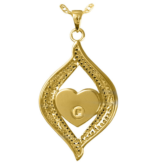 Teardrop Ribbon Heart Midnight Stones Cremation Jewelry in 14k Gold Plated Sterling Silver