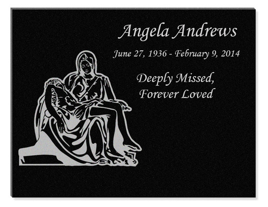 The Pieta Laser-Engraved Plaque Black Granite Memorial