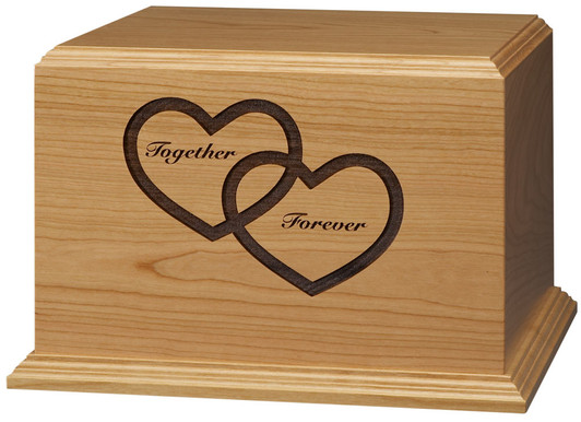 Together Forever Hearts Cherry Wood Companion Cremation Urn