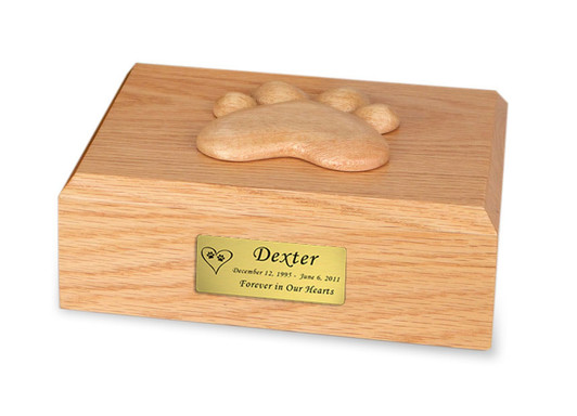 Large Traditional Paw Print Oak Wood Pet Urn