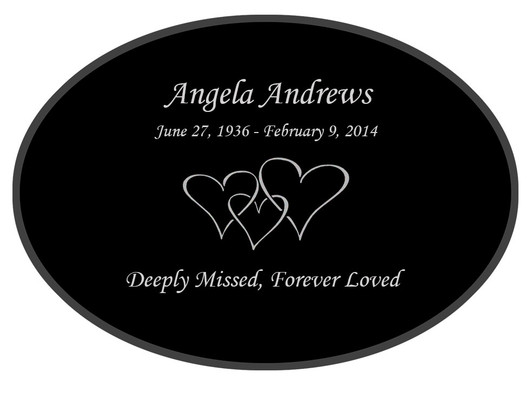 Triple Heart Laser-Engraved Oval Plaque Black Granite Memorial