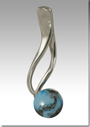 Turquoise Tempo Pearl Cremains Encased in Glass Sterling Silver Cremation Jewelry Pendant