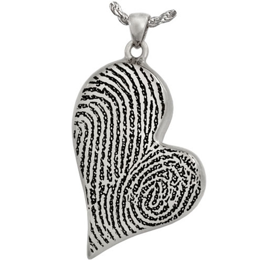 Two Fingerprints Teardrop Heart Sterling Silver Memorial Cremation Pendant Necklace
